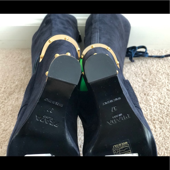Prada Blue Suede Lace Up Boots - Picture 11 of 11